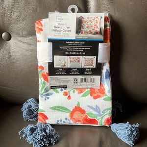 18 inch Decorative Pillow Cover Floral Print with Blue and Orange Flowers